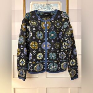 Nordic Design Women's Handknit Wool Cardigan Sweater Colorful pattern